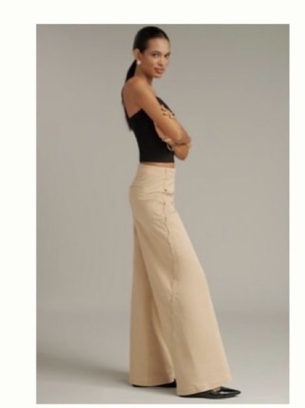maeve Scallop High rise wide leg jeans pants beige 33